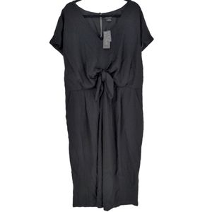 City Chic Black Jumpsuit Dash Size 22 Wide Leg V‎ Neck Short Sleeve Tie Front